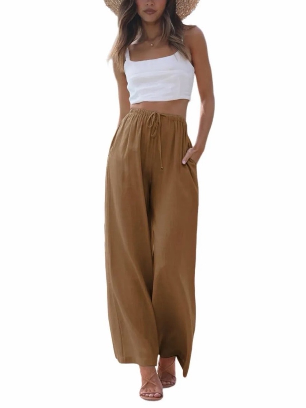 BUCKETLIST Wide-Leg Drawstring Pants in Brown festival style size small